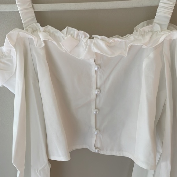 Rumwe Off Shoulder Ivory Cream Off White Ruffle Blouse Shirt Long Sleeve Boho 6 - Picture 2 of 6